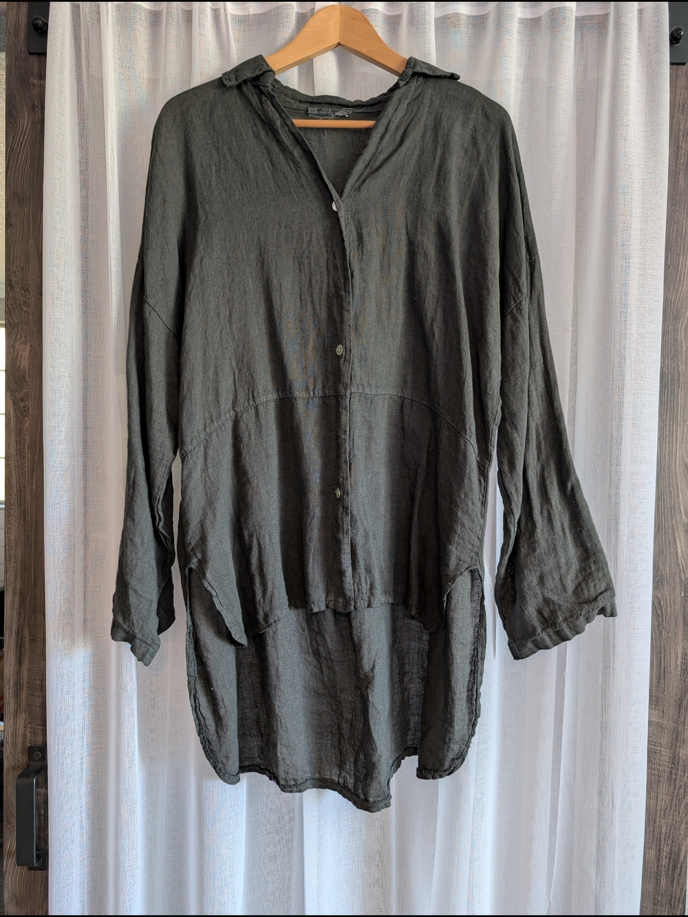 Linen Longline Button-Front Tunic — Charcoal